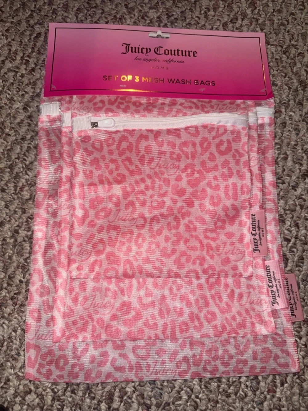 BNWT Juicy Couture Pink Leopard Mesh Wash Bags - Trio